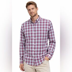 UNTUCKit Men's Casual Red and Blue Checkered Shirt. Medium